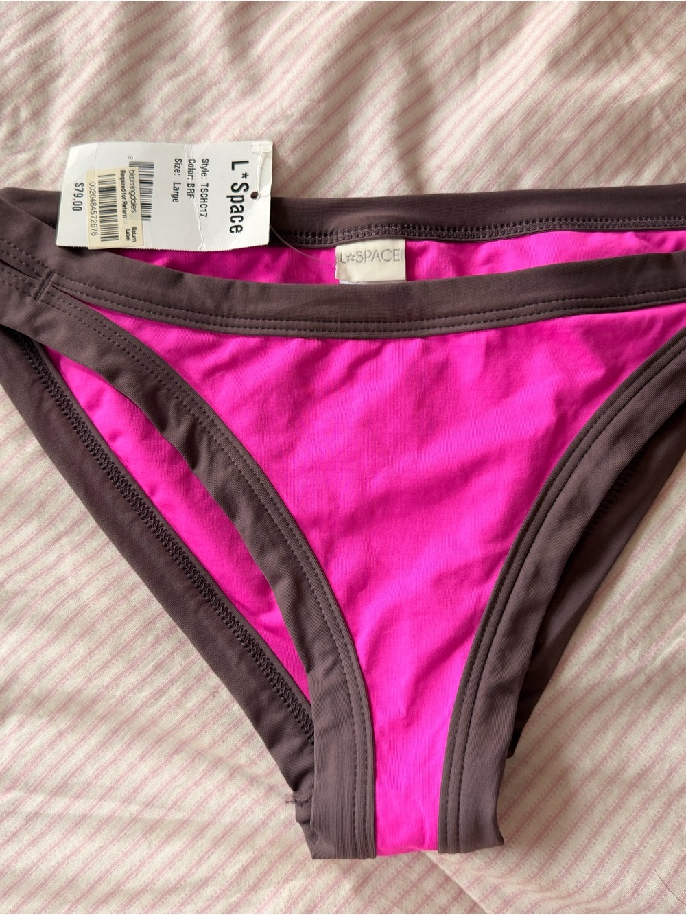 l*space Hot Pink Bikini Bottom with Grey/taupe Trim